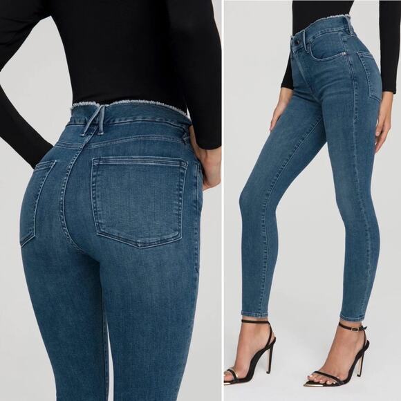 GOOD AMERICAN Good Legs Fray Waistband Skinny Stretch Dark Wash Blue Size 25 NEW - Picture 5 of 7